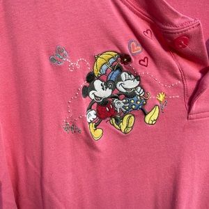 Vintage 90s Disney Mickey and Friends Pink Button Tee with Embroidered Graphics